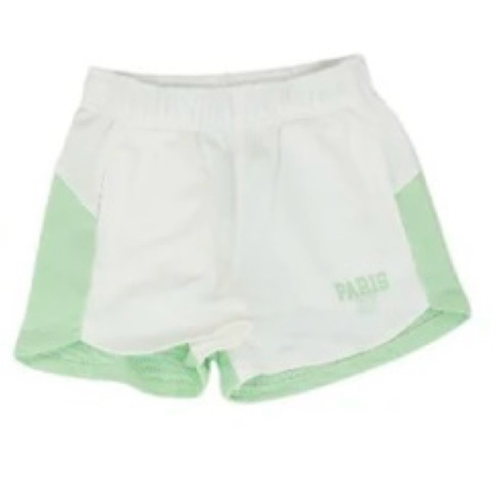 Zara Kids Girls Colorblock Plush Shorts Green White Paris 85 Sz 10 (140cm) NWOT
